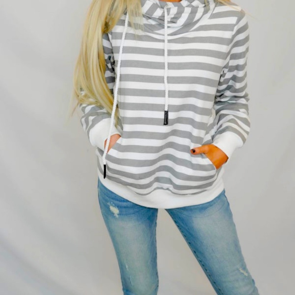 BiBi - Stripe French Terry Overlap drawstring hoodie